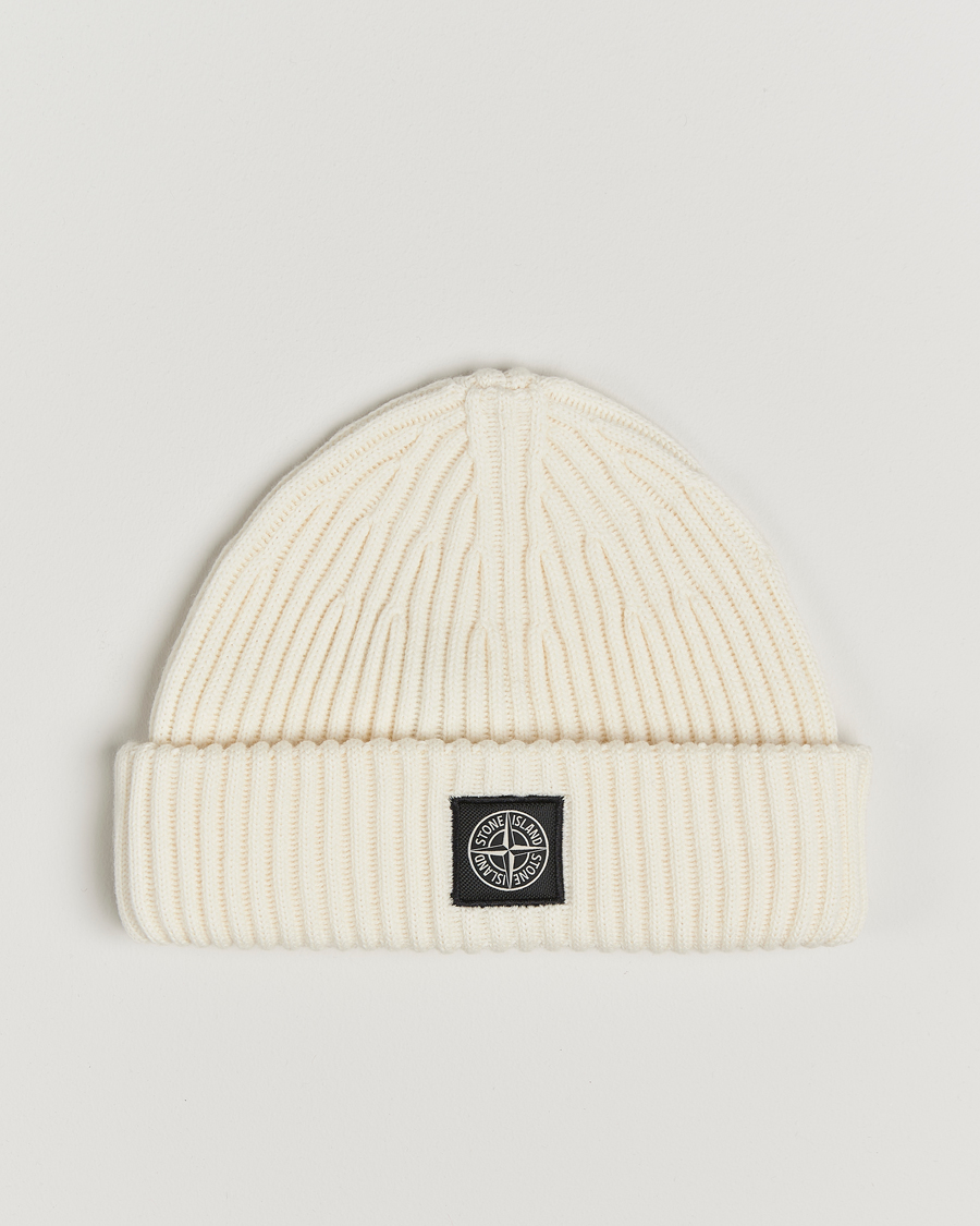 Hombres | Stone Island Full Rib Wool Beanie Natural | Stone Island | Full Rib Wool Beanie Natural