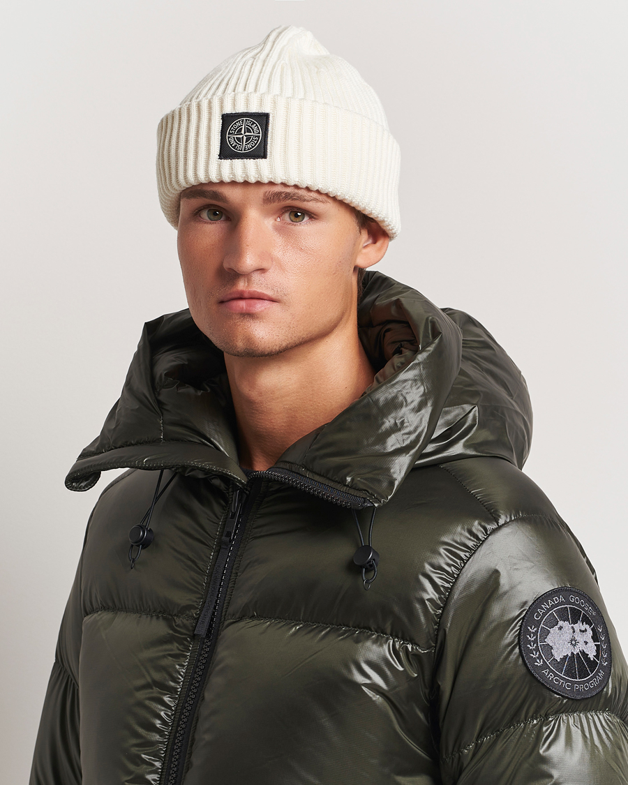 Hombres | Stone Island Full Rib Wool Beanie Natural | Stone Island | Full Rib Wool Beanie Natural