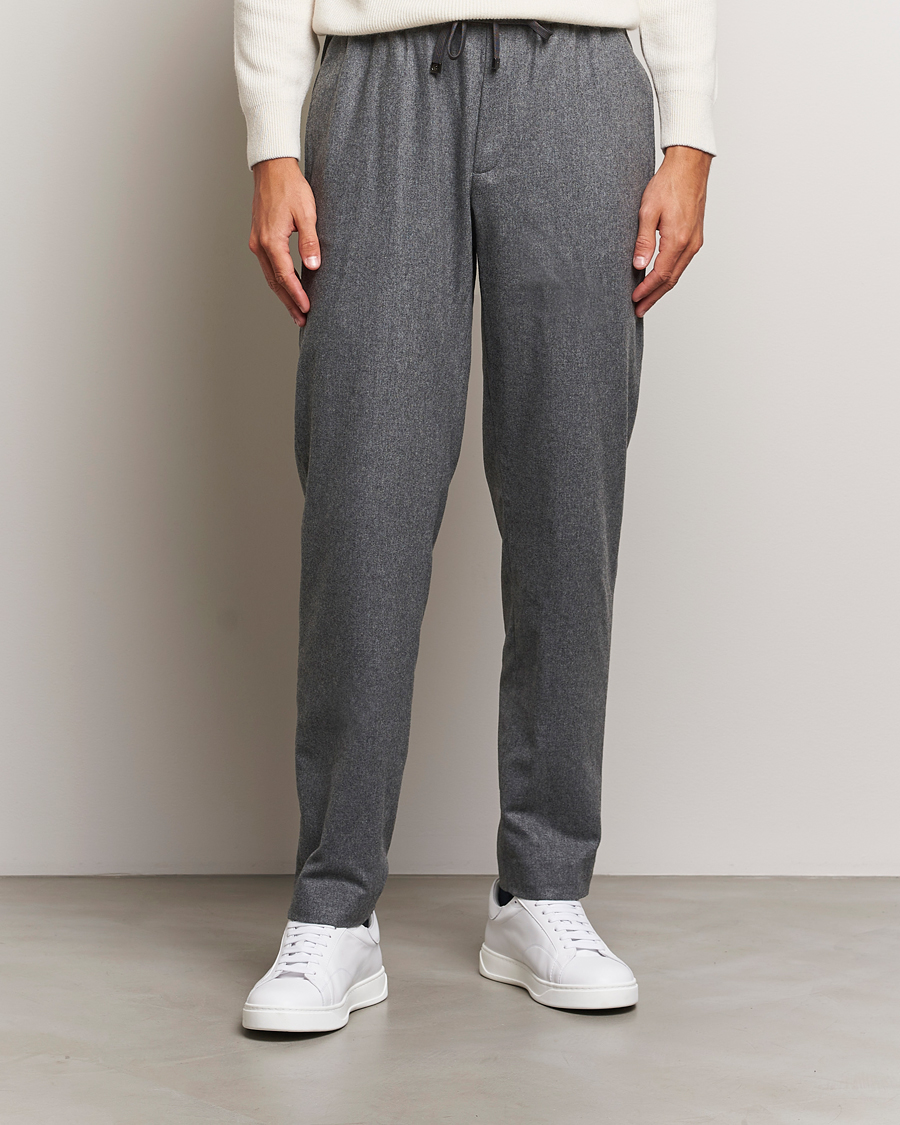 Hombres | Pantalones | Moncler | Flannel Drawstring Pants Grey Melange