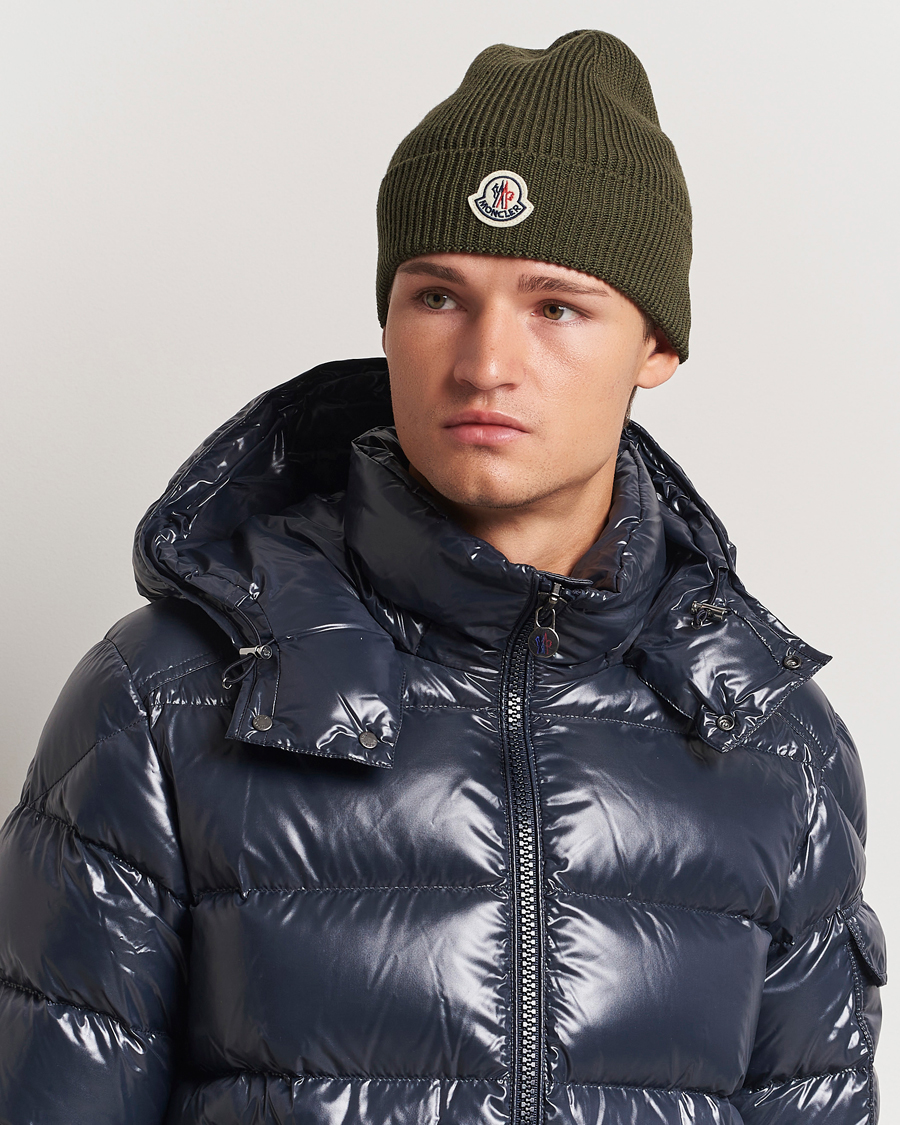 Hombres | Moncler Rib Wool Beanie Military | Moncler | Rib Wool Beanie Military