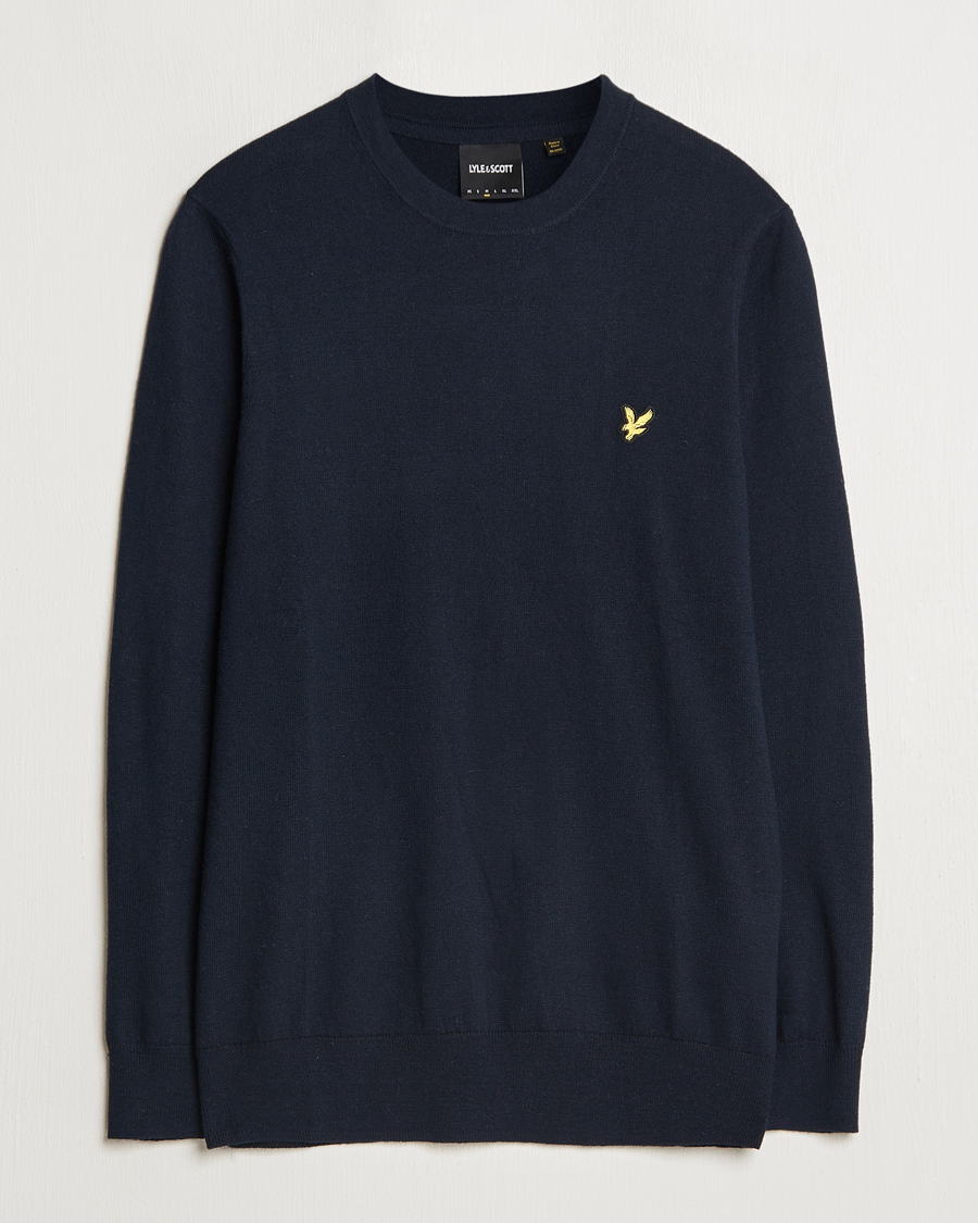Hombres | Jerséis y prendas de punto | Lyle & Scott | Cotton/Merino Crew Neck Jumper Dark Navy