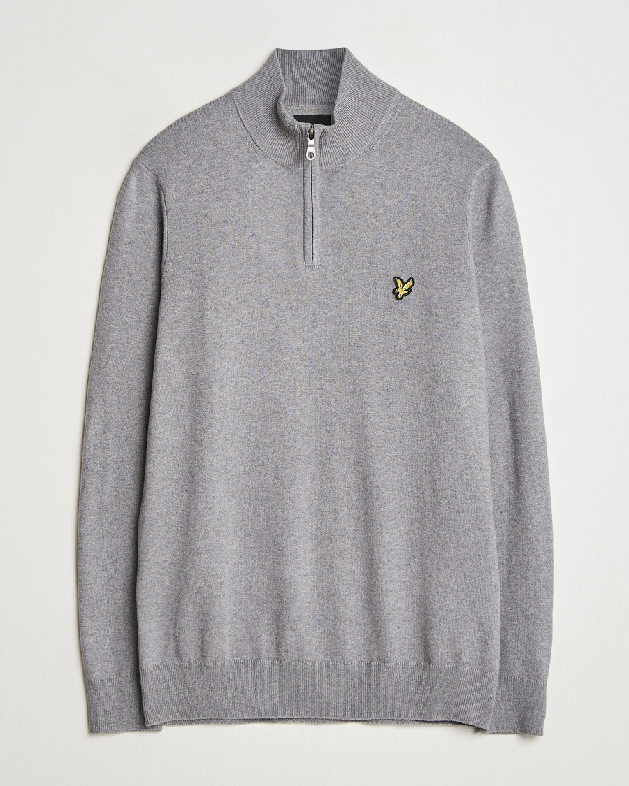 Hombres | Jerséis y prendas de punto | Lyle & Scott | Cotton/Merino Half Zip Mid Grey Marl