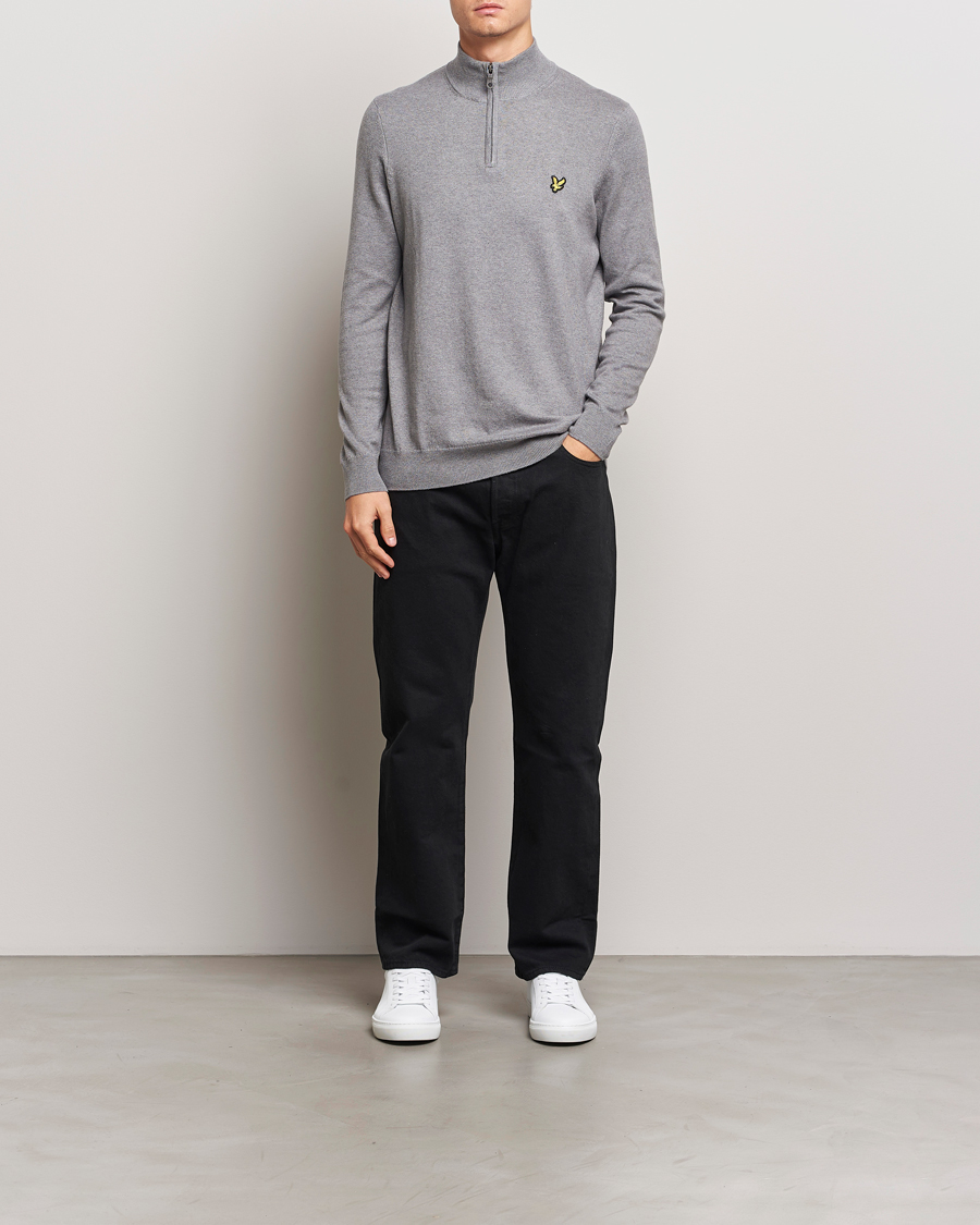 Hombres | Jerséis y prendas de punto | Lyle & Scott | Cotton/Merino Half Zip Mid Grey Marl