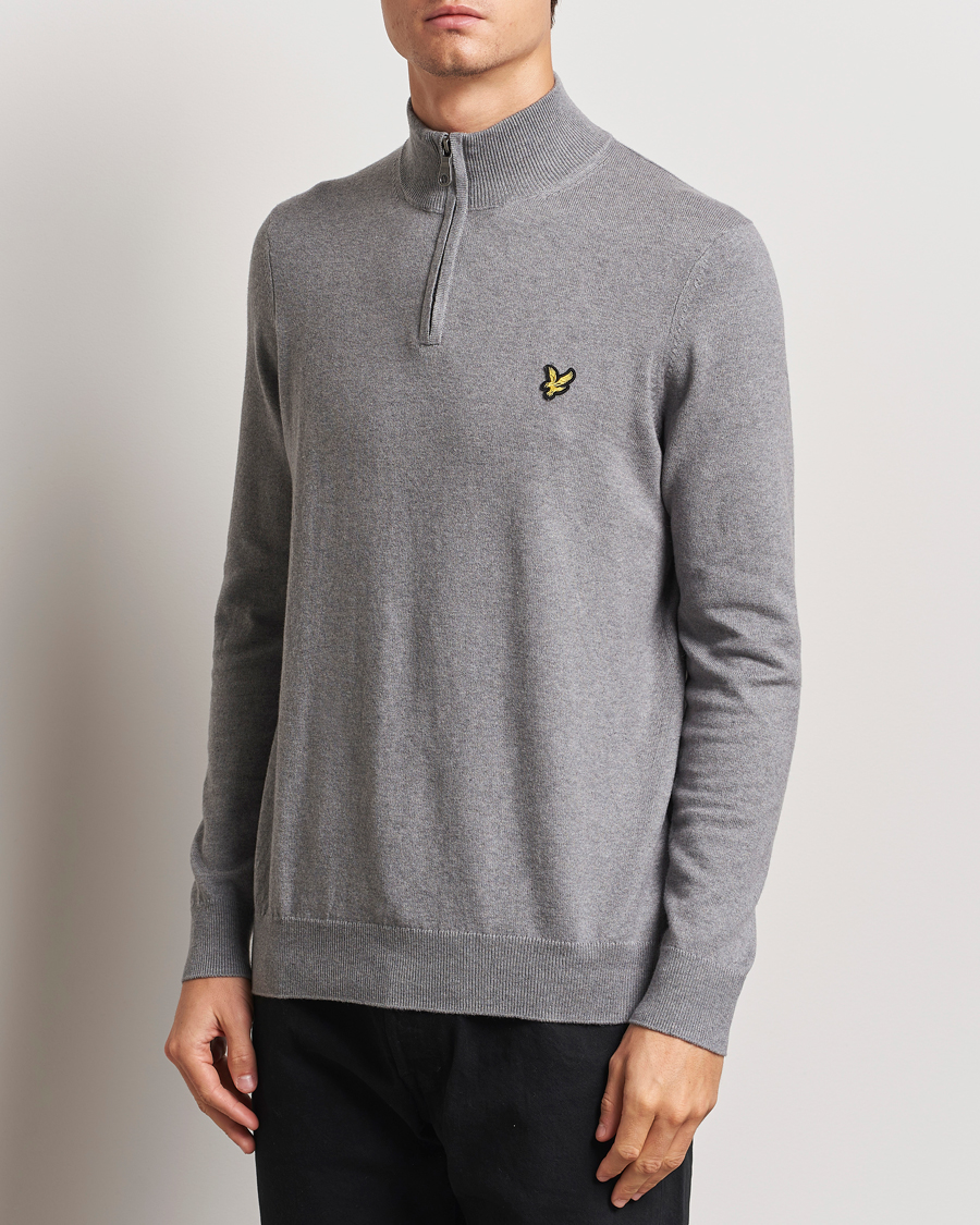 Hombres | Jerséis y prendas de punto | Lyle & Scott | Cotton/Merino Half Zip Mid Grey Marl
