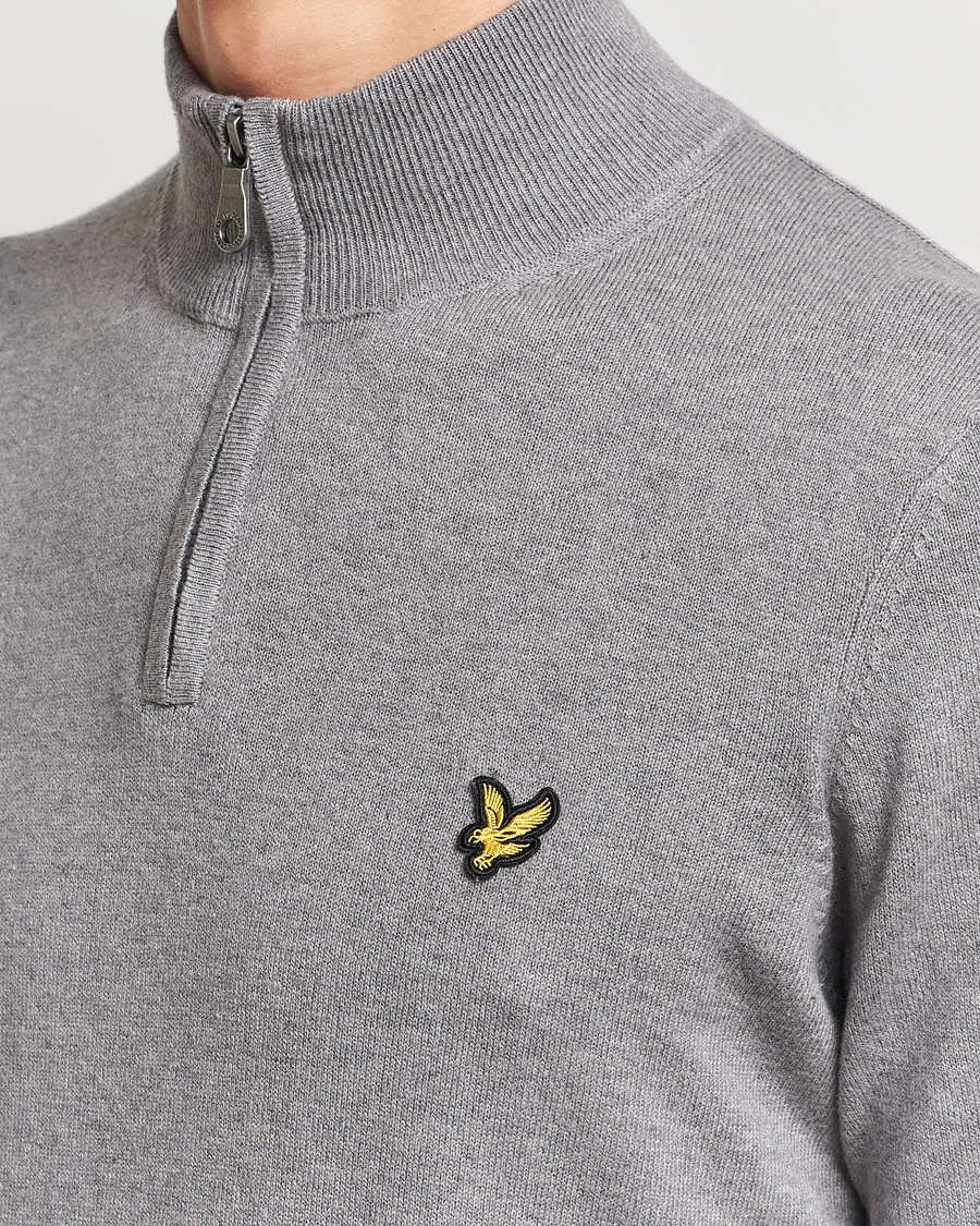 Hombres | Jerséis y prendas de punto | Lyle & Scott | Cotton/Merino Half Zip Mid Grey Marl