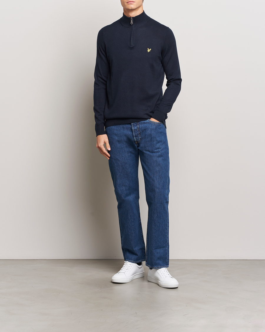 Hombres | Jerséis y prendas de punto | Lyle & Scott | Cotton/Merino Half Zip Dark Navy