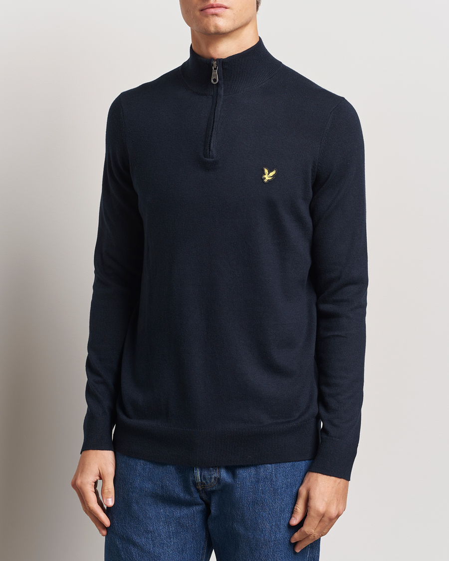 Hombres | Jerséis y prendas de punto | Lyle & Scott | Cotton/Merino Half Zip Dark Navy