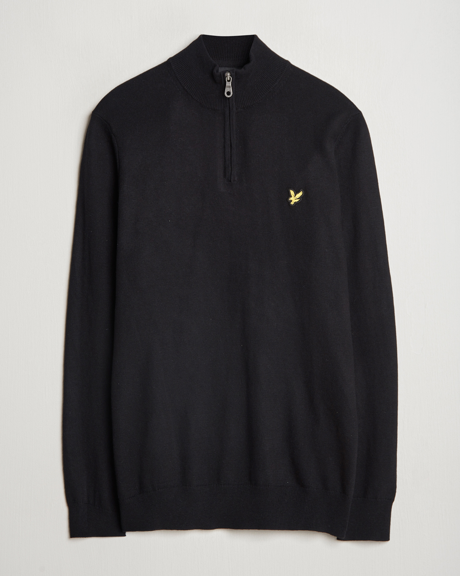 Hombres | Jerséis y prendas de punto | Lyle & Scott | Cotton/Merino Half Zip Jet Black