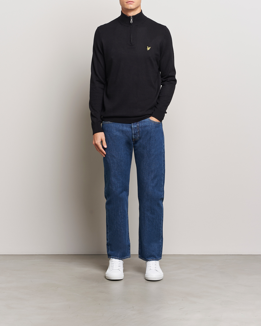 Hombres | Jerséis y prendas de punto | Lyle & Scott | Cotton/Merino Half Zip Jet Black