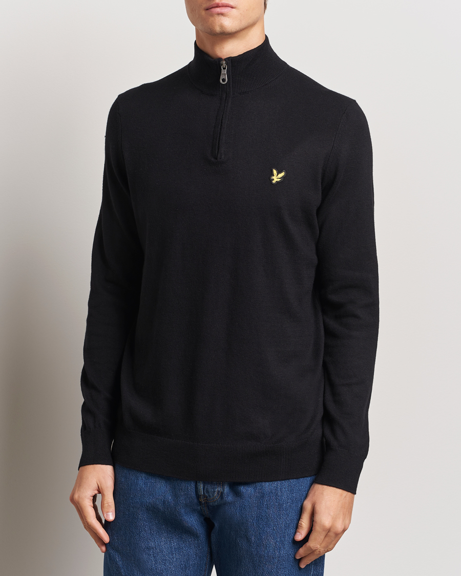 Hombres | Jerséis y prendas de punto | Lyle & Scott | Cotton/Merino Half Zip Jet Black