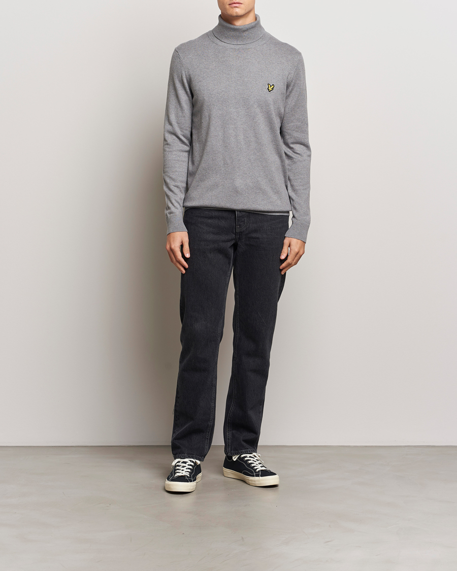 Hombres | Jerséis y prendas de punto | Lyle & Scott | Cotton/Merino Turtleneck Mid Grey Marl
