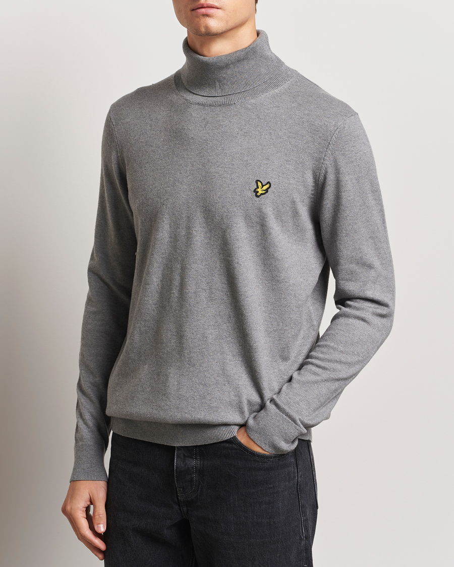 Hombres | Jerséis y prendas de punto | Lyle & Scott | Cotton/Merino Turtleneck Mid Grey Marl