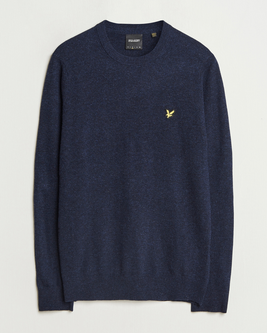Hombres | Jerséis y prendas de punto | Lyle & Scott | Lambswool Crew Neck Pullover Dark Navy Marl