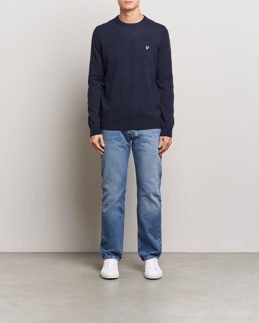 Hombres | Jerséis y prendas de punto | Lyle & Scott | Lambswool Crew Neck Pullover Dark Navy Marl