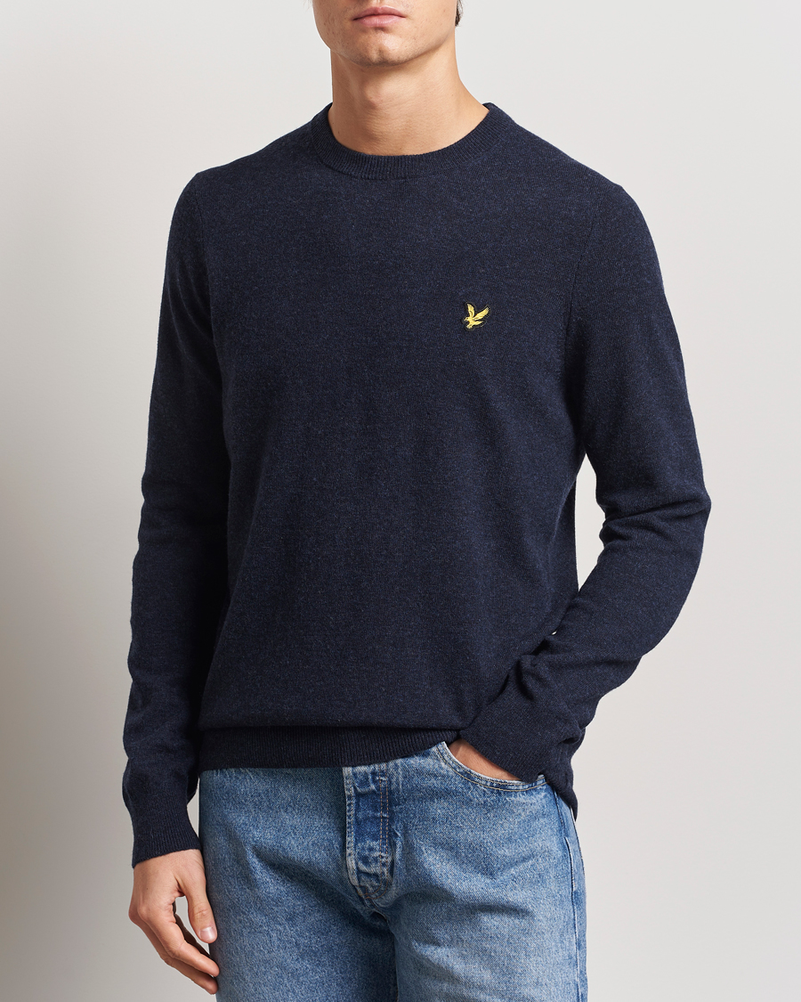 Hombres | Jerséis y prendas de punto | Lyle & Scott | Lambswool Crew Neck Pullover Dark Navy Marl