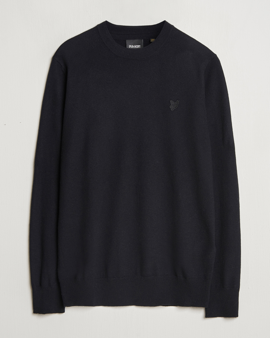 Hombres | Jerséis y prendas de punto | Lyle & Scott | Tonal Eagle Lambswool Crew Neck Jet Black