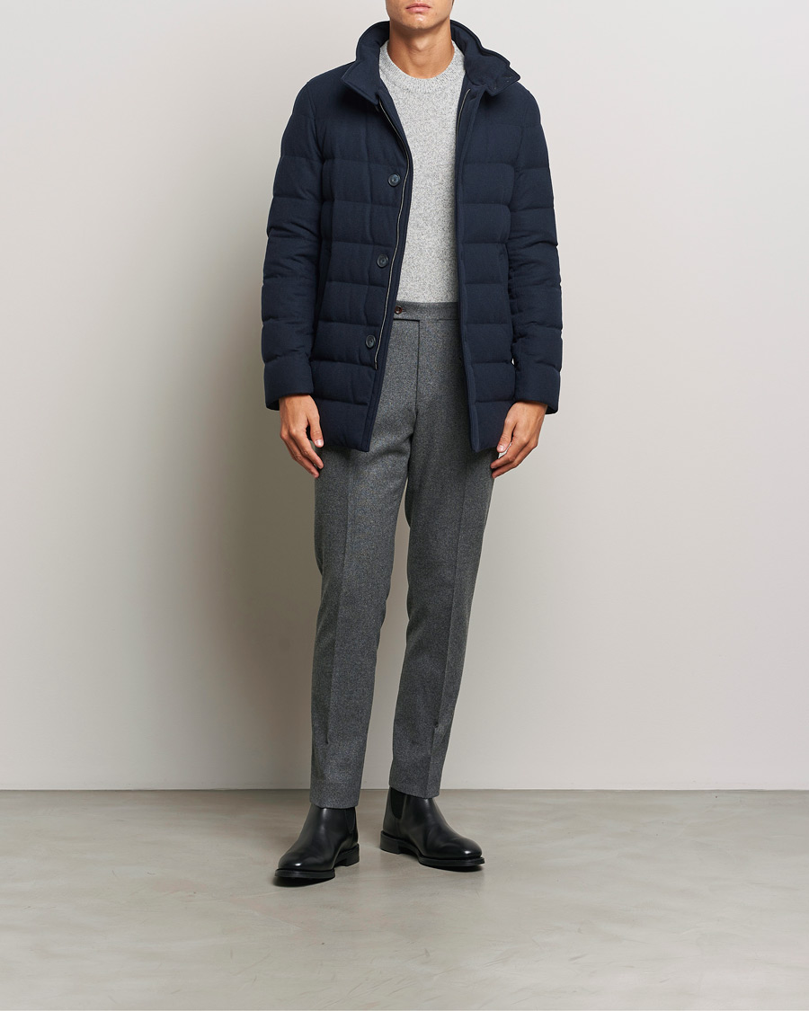 Hombres | Abrigos y chaquetas | Herno | Cashmere Flannel Down Coat Navy