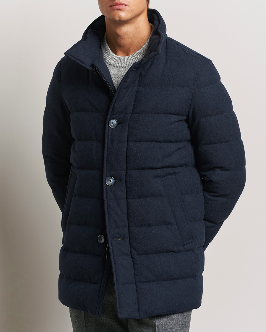 Hombres | Abrigos y chaquetas | Herno | Cashmere Flannel Down Coat Navy