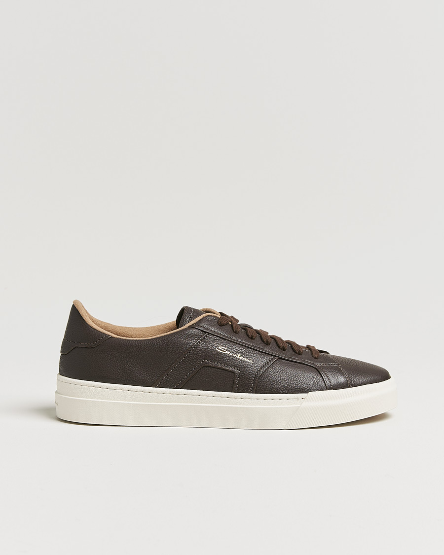 Hombres | Santoni Double Buckle Sneakers Dark Brown Grain | Santoni | Double Buckle Sneakers Dark Brown Grain