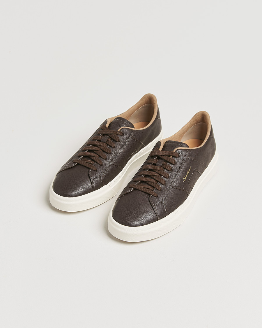 Hombres | Santoni Double Buckle Sneakers Dark Brown Grain | Santoni | Double Buckle Sneakers Dark Brown Grain