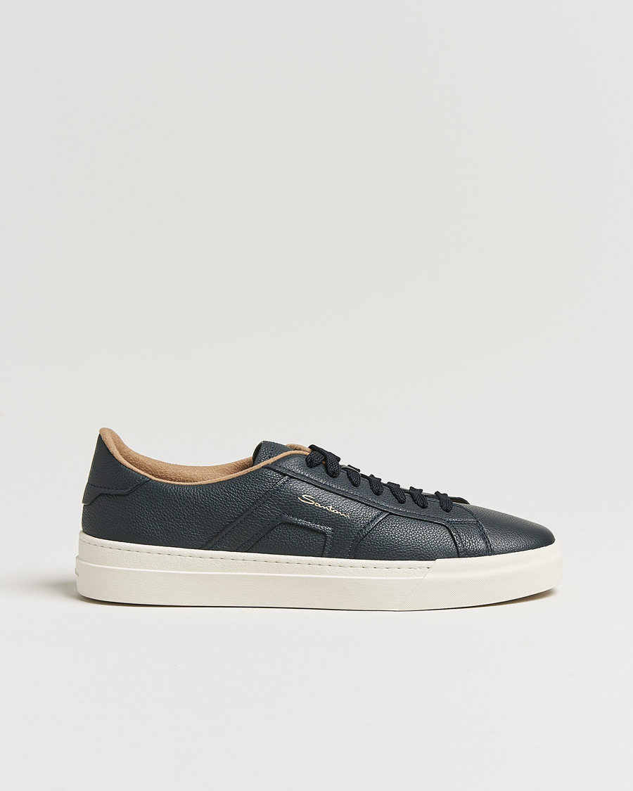 Hombres | Santoni Double Buckle Sneakers Navy Grain | Santoni | Double Buckle Sneakers Navy Grain