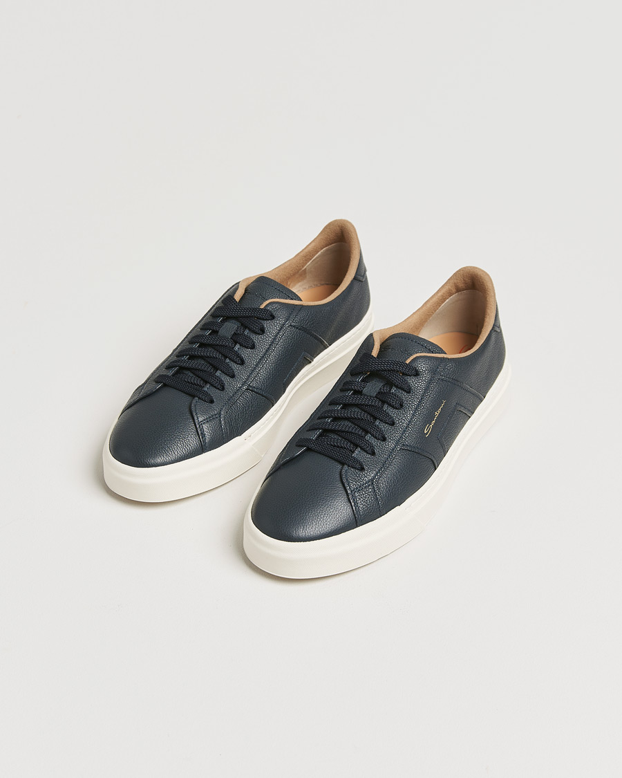 Hombres | Santoni Double Buckle Sneakers Navy Grain | Santoni | Double Buckle Sneakers Navy Grain