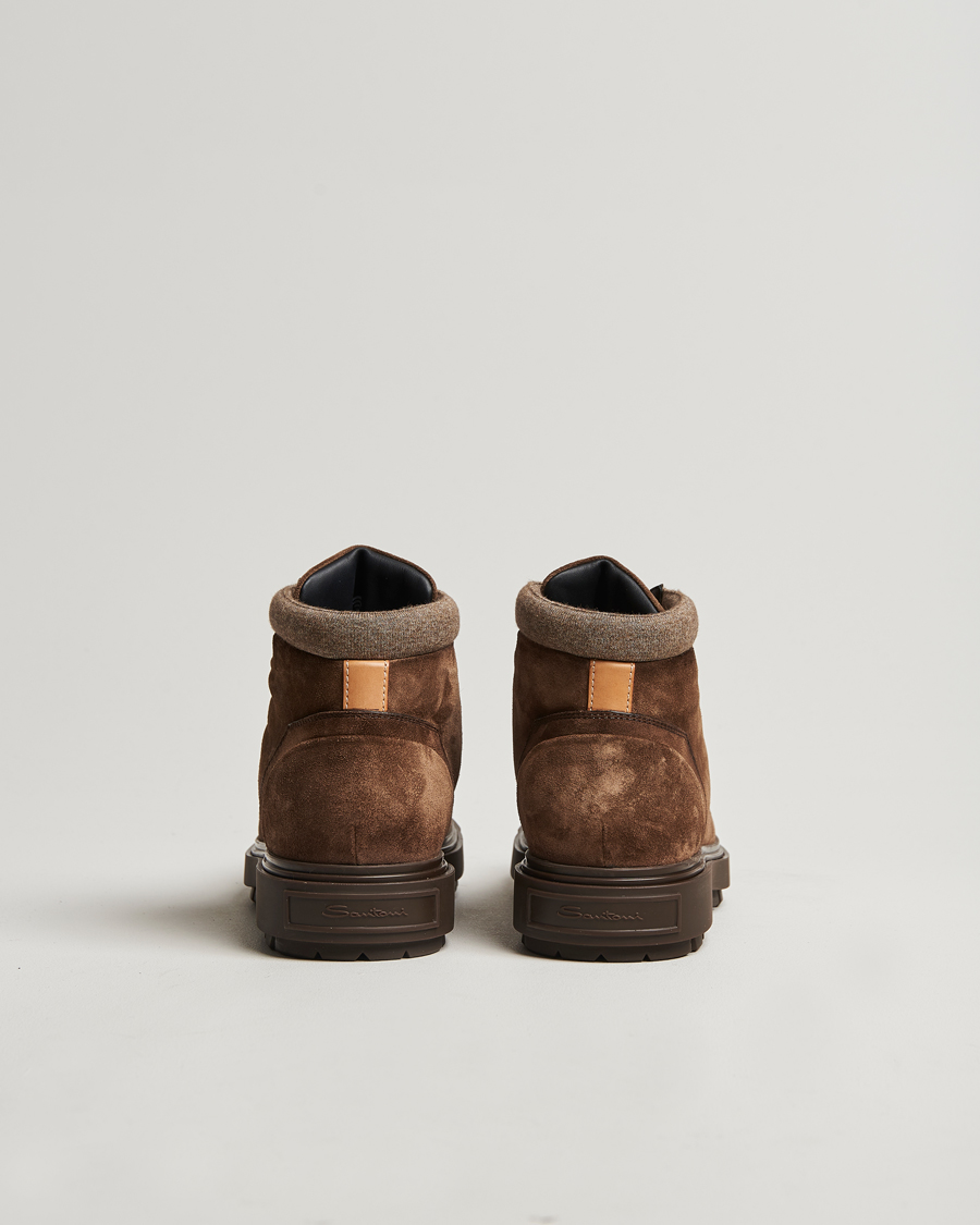 Hombres | Santoni St Moritz No Lace Boot Dark Brown Suede | Santoni | St Moritz No Lace Boot Dark Brown Suede