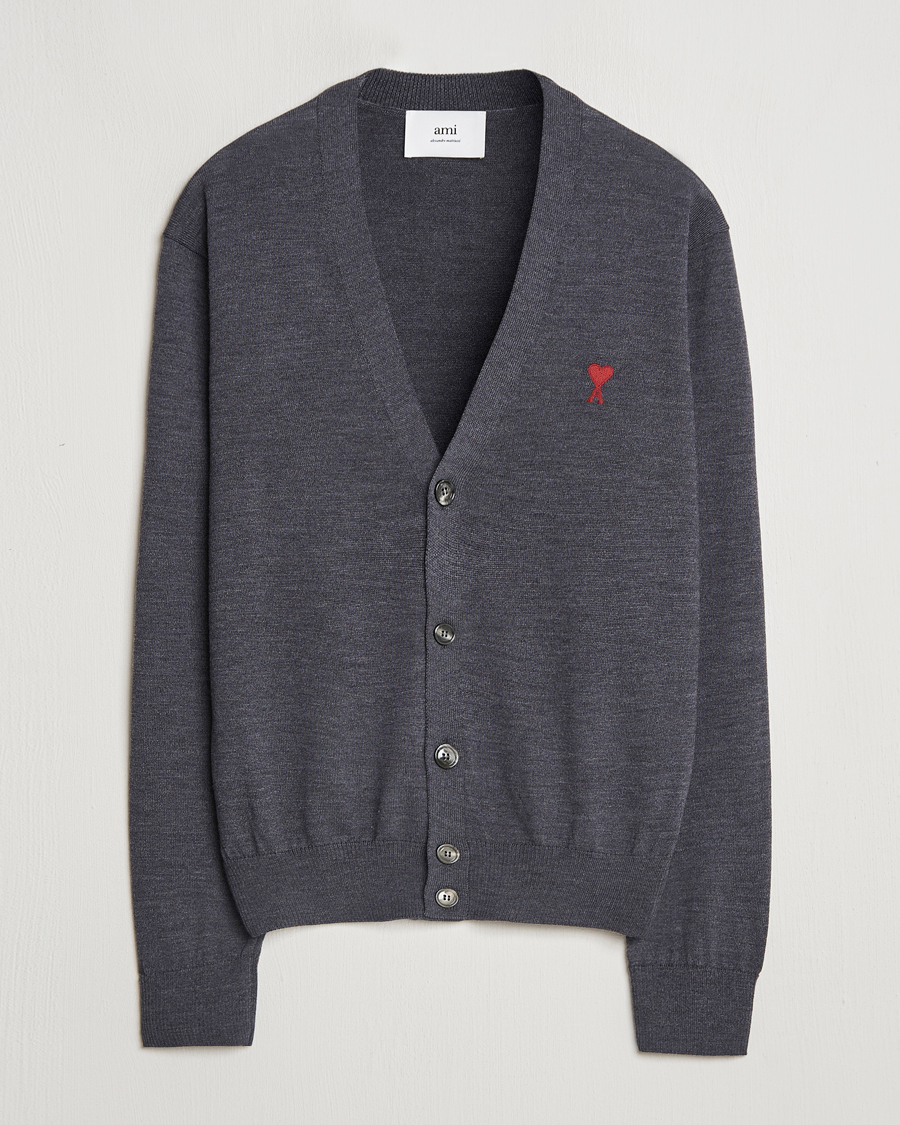 Hombres | Jerséis y prendas de punto | AMI | Heart Logo Cardigan Heather Grey