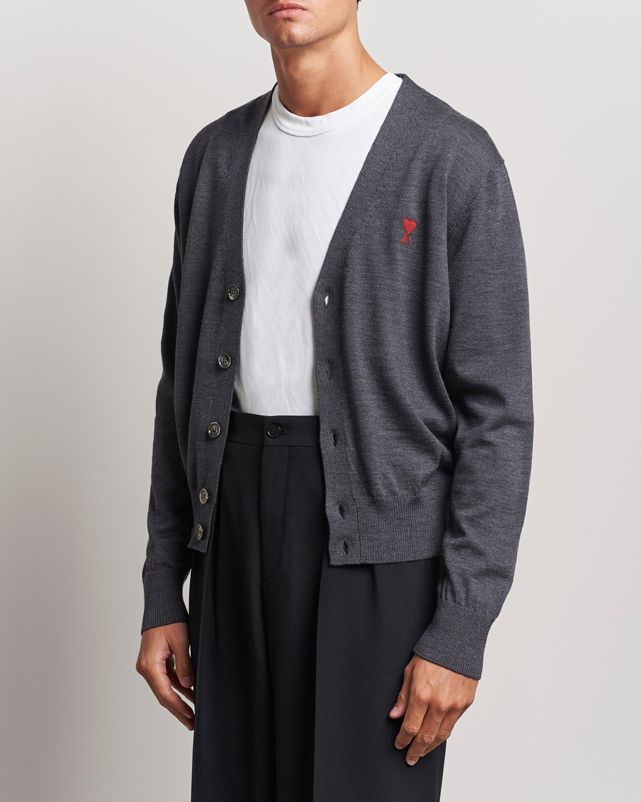 Hombres | Jerséis y prendas de punto | AMI | Heart Logo Cardigan Heather Grey