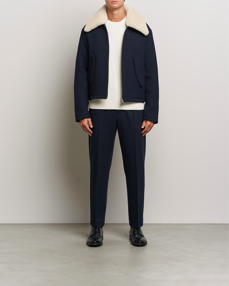 Hombres | Abrigos y chaquetas | AMI | Wool Shearling Bomber Jacket Navy