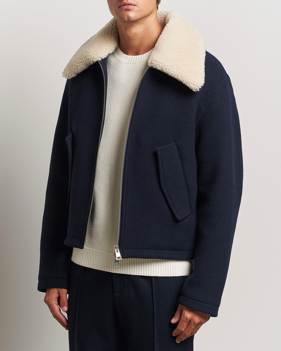 Hombres | Abrigos y chaquetas | AMI | Wool Shearling Bomber Jacket Navy