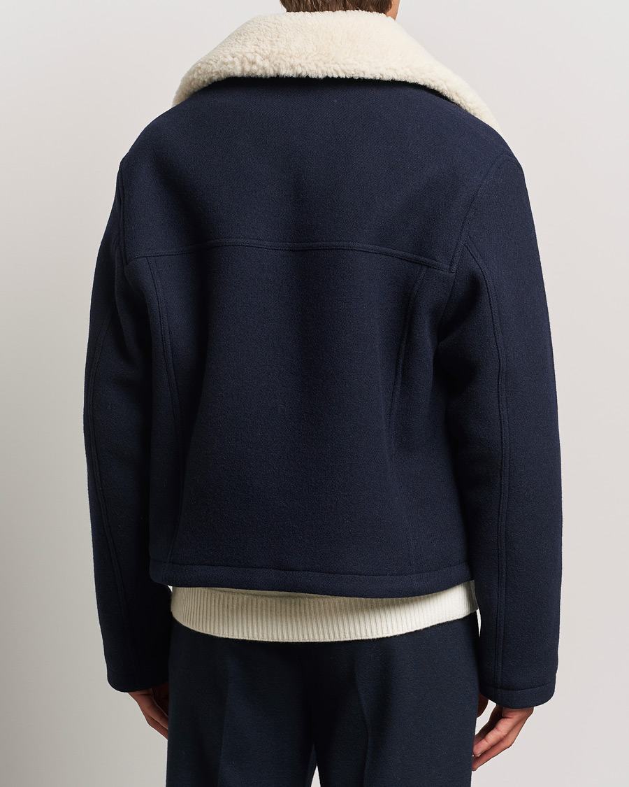 Hombres | Abrigos y chaquetas | AMI | Wool Shearling Bomber Jacket Navy