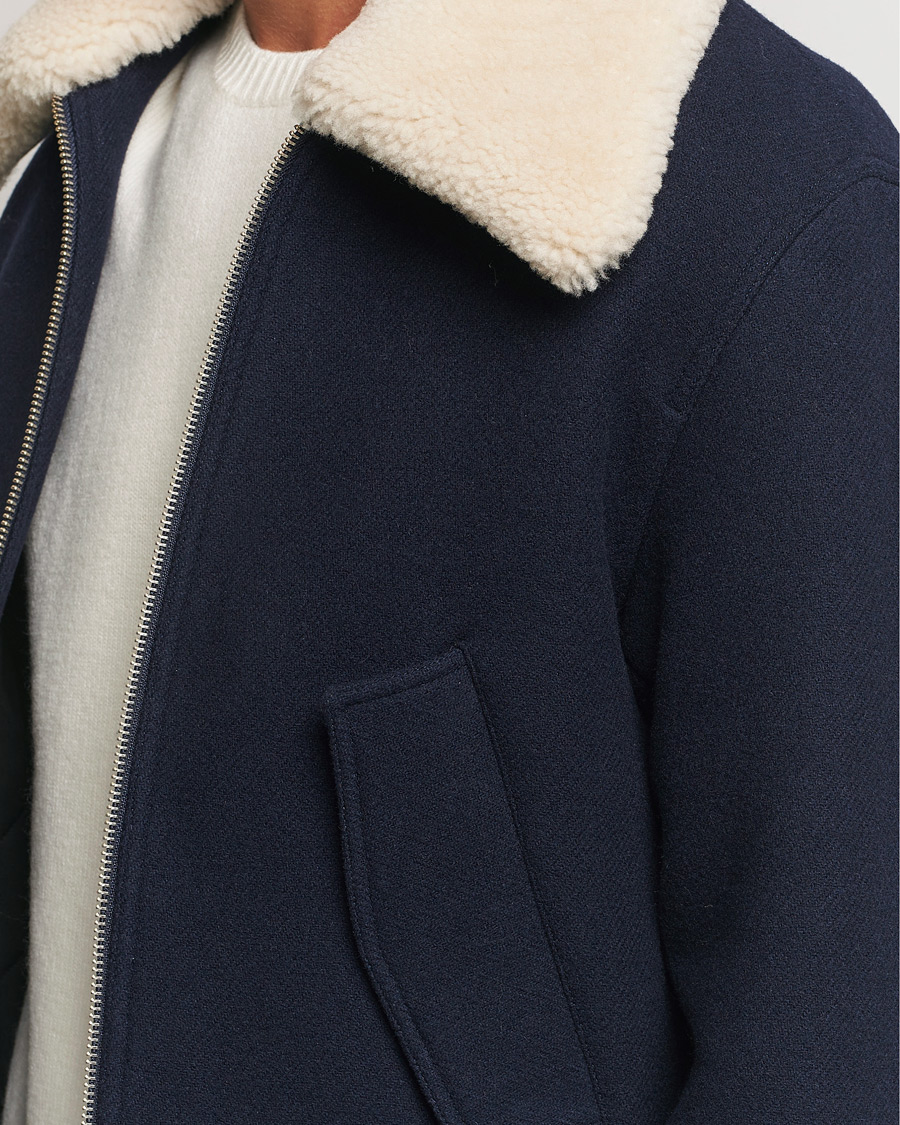 Hombres | Abrigos y chaquetas | AMI | Wool Shearling Bomber Jacket Navy