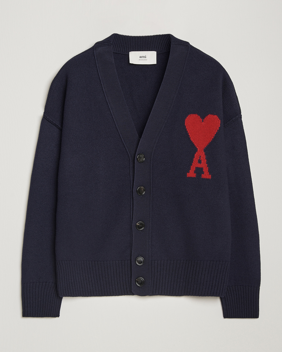 Hombres | Jerséis y prendas de punto | AMI | Big Heart Logo Cardigan Navy