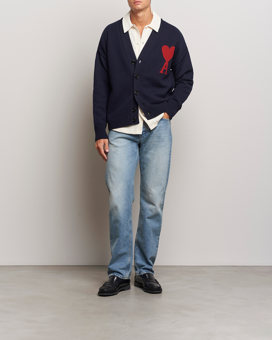 Hombres | Jerséis y prendas de punto | AMI | Big Heart Logo Cardigan Navy