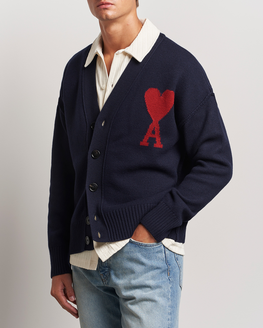 Hombres | Jerséis y prendas de punto | AMI | Big Heart Logo Cardigan Navy