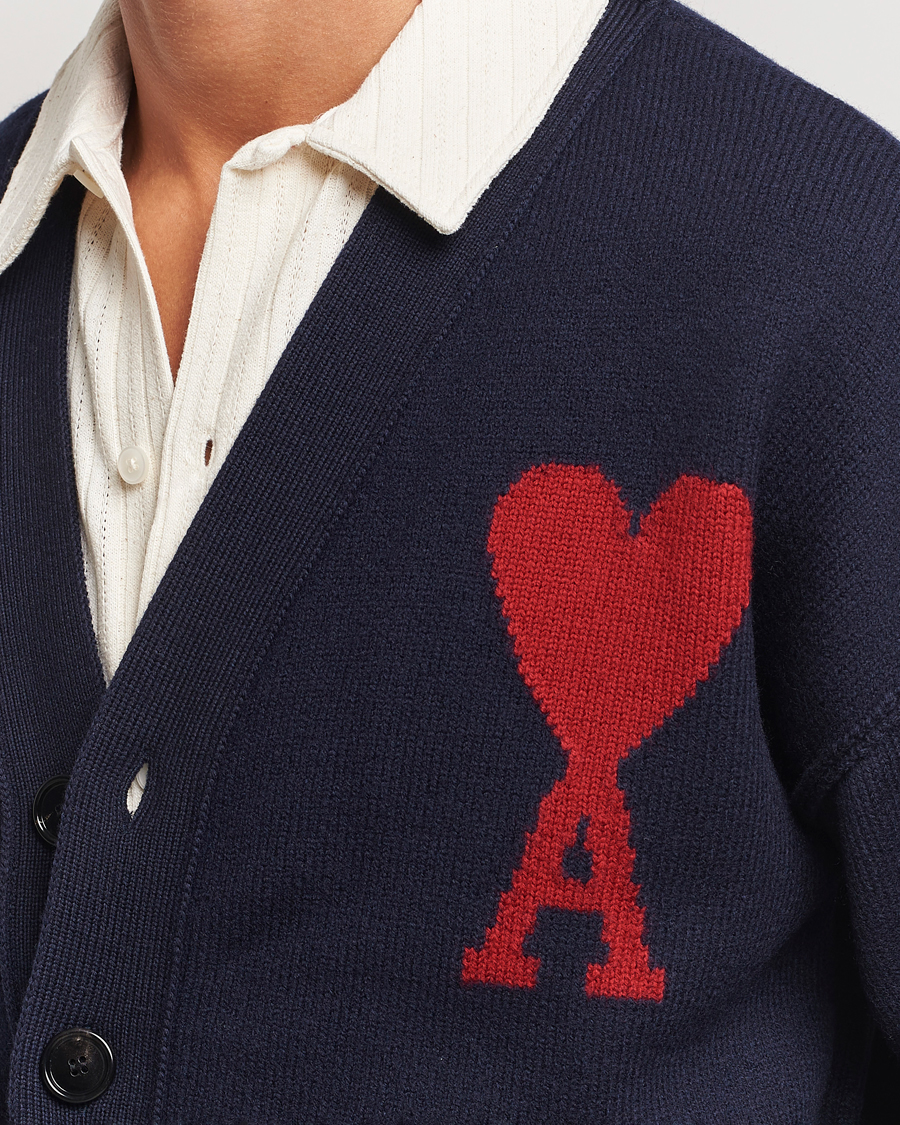 Hombres | Jerséis y prendas de punto | AMI | Big Heart Logo Cardigan Navy