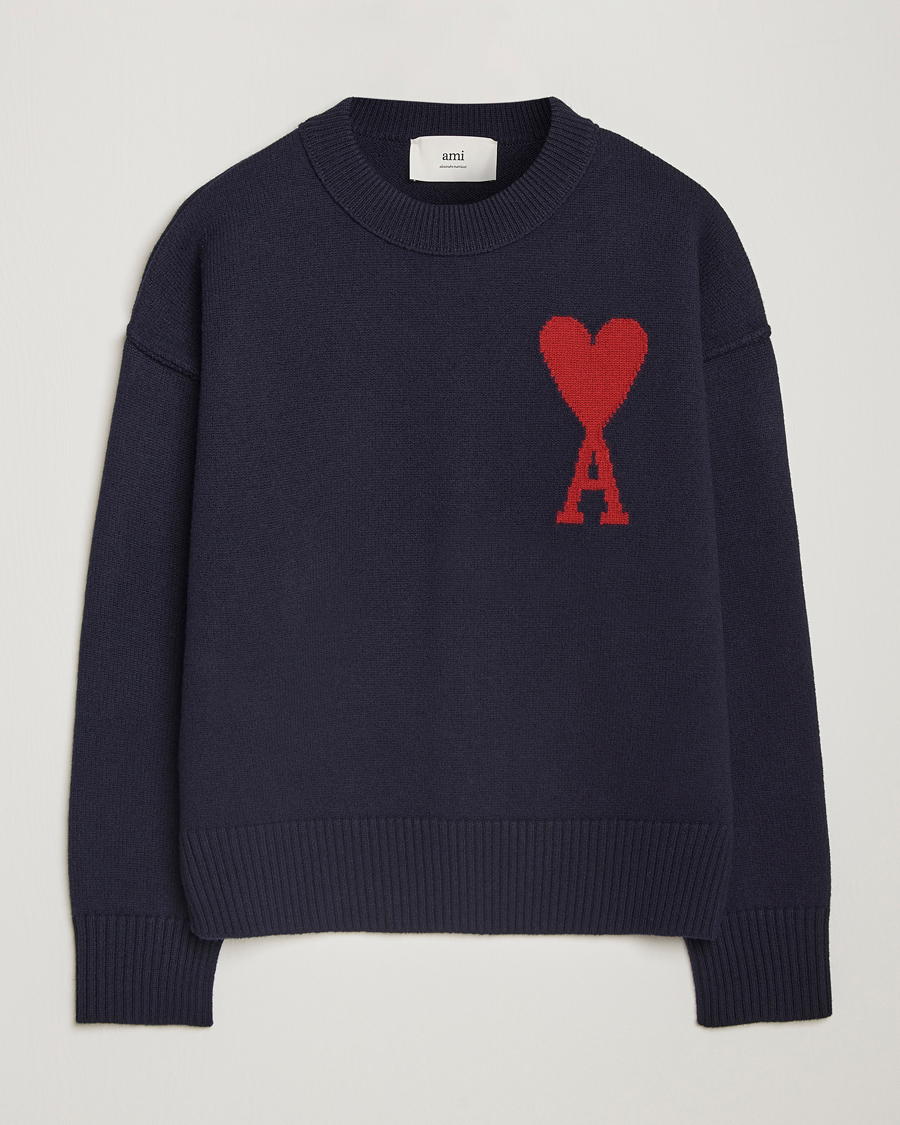 Hombres | Jerséis y prendas de punto | AMI | Big Heart Logo Crew Neck Navy