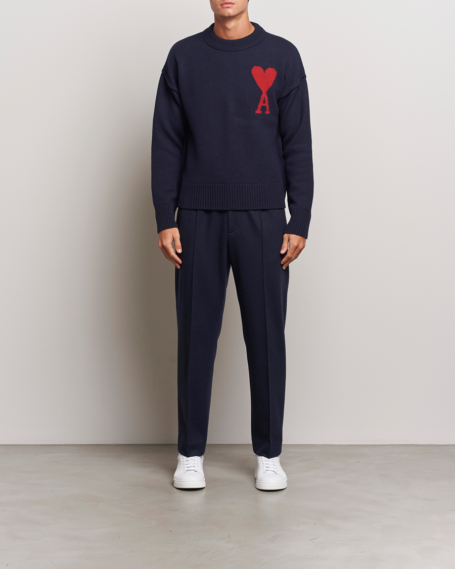 Hombres | Jerséis y prendas de punto | AMI | Big Heart Logo Crew Neck Navy
