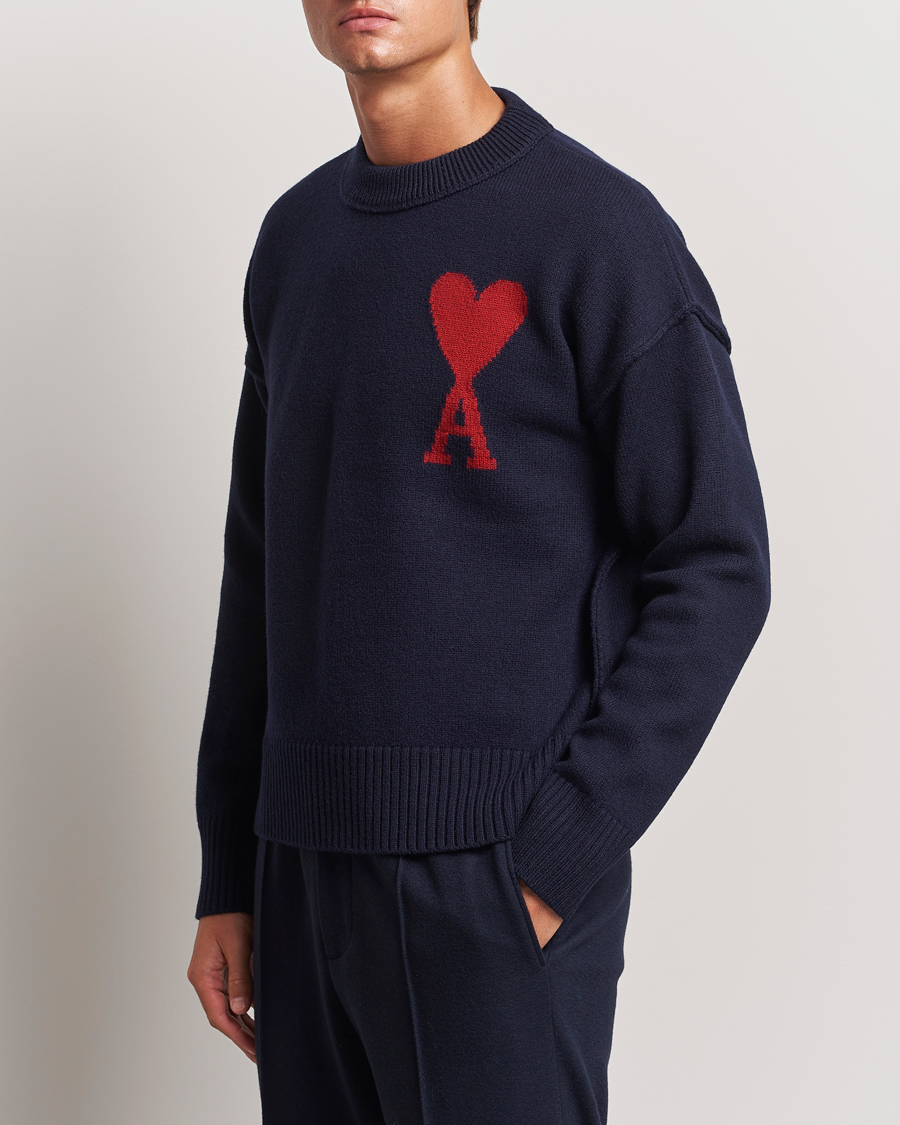 Hombres | Jerséis y prendas de punto | AMI | Big Heart Logo Crew Neck Navy