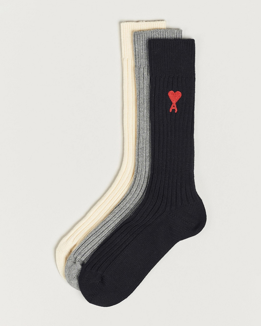 Hombres | Ropa interior y calcetines | AMI | 3-Pack Heart Logo Socks White/Grey/Black