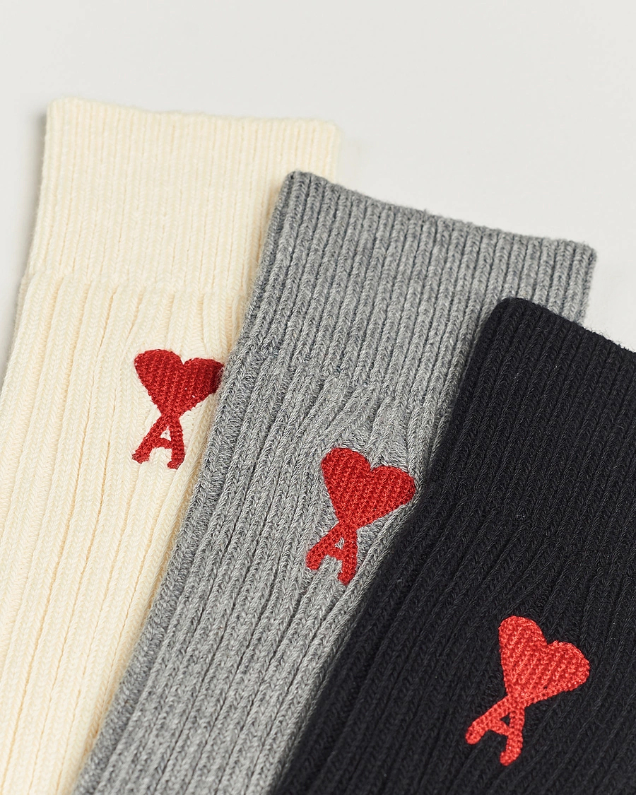 Hombres | Ropa interior y calcetines | AMI | 3-Pack Heart Logo Socks White/Grey/Black