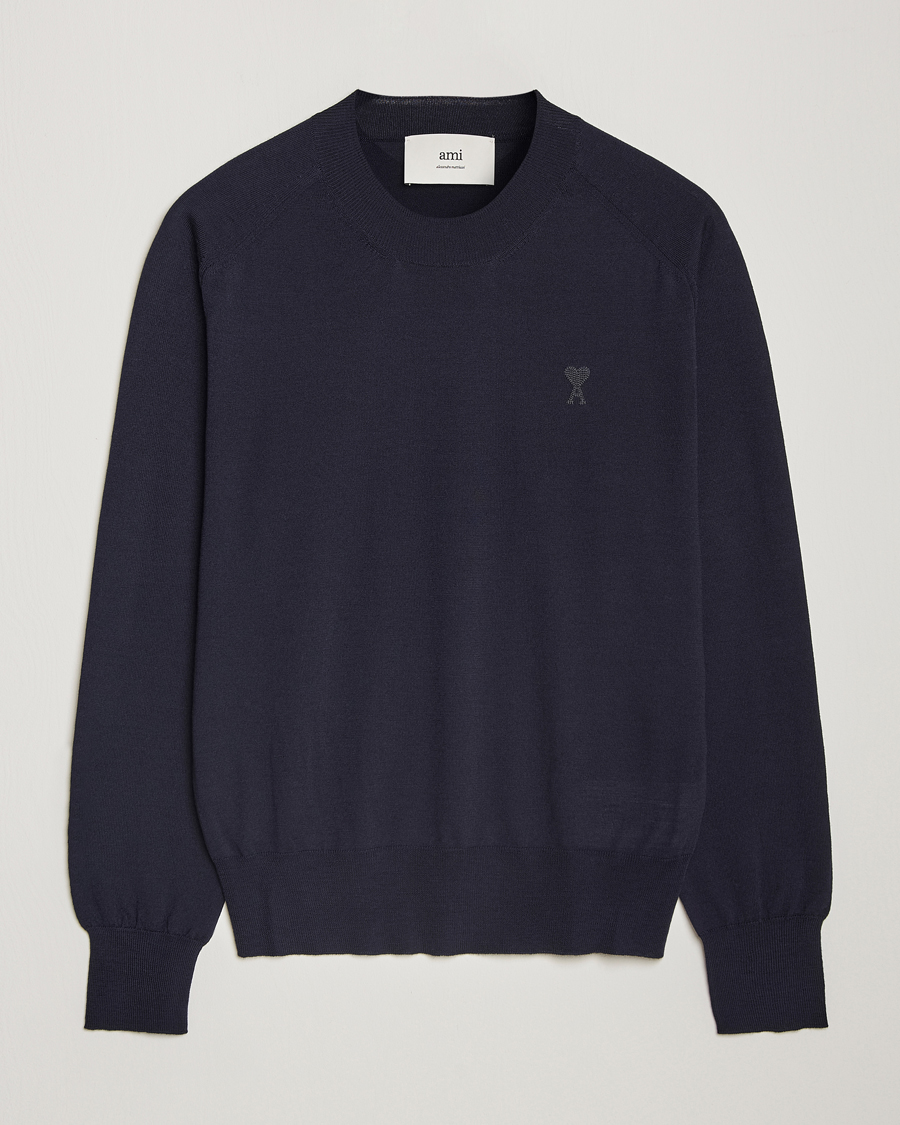 Hombres | Jerséis y prendas de punto | AMI | Tonal Heart Logo Wool Crew Neck Navy