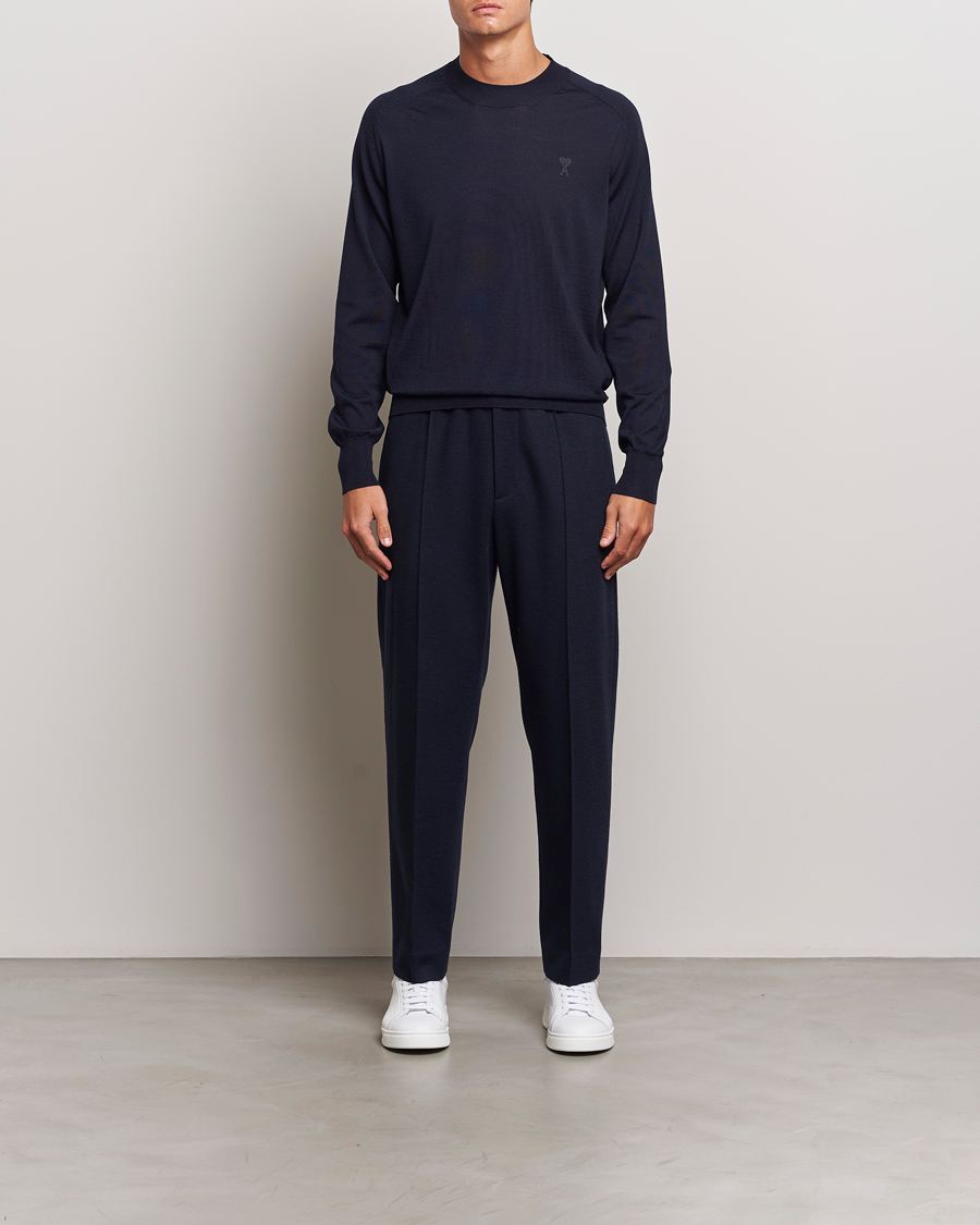 Hombres | Jerséis y prendas de punto | AMI | Tonal Heart Logo Wool Crew Neck Navy