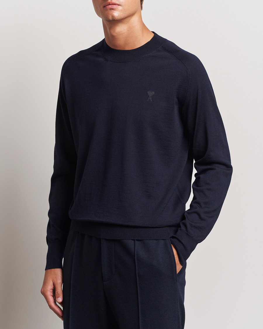 Hombres | Jerséis y prendas de punto | AMI | Tonal Heart Logo Wool Crew Neck Navy