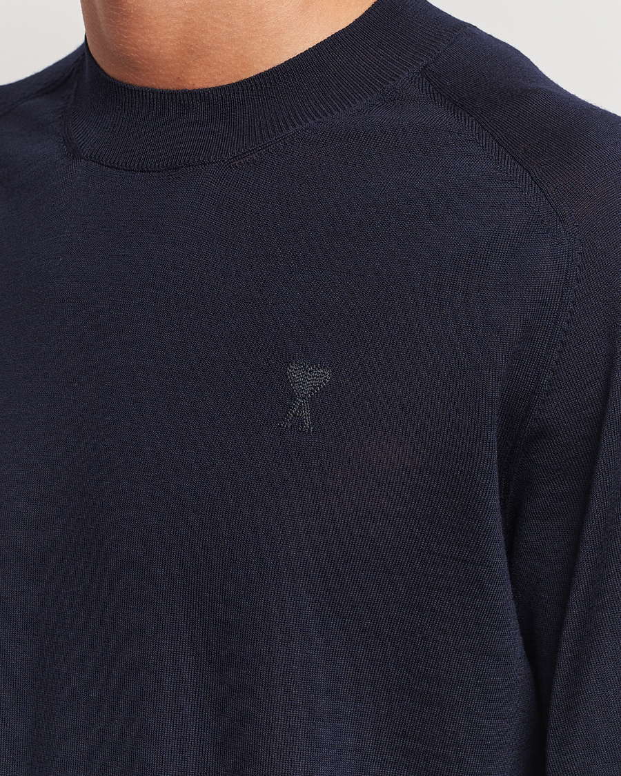 Hombres | Jerséis y prendas de punto | AMI | Tonal Heart Logo Wool Crew Neck Navy