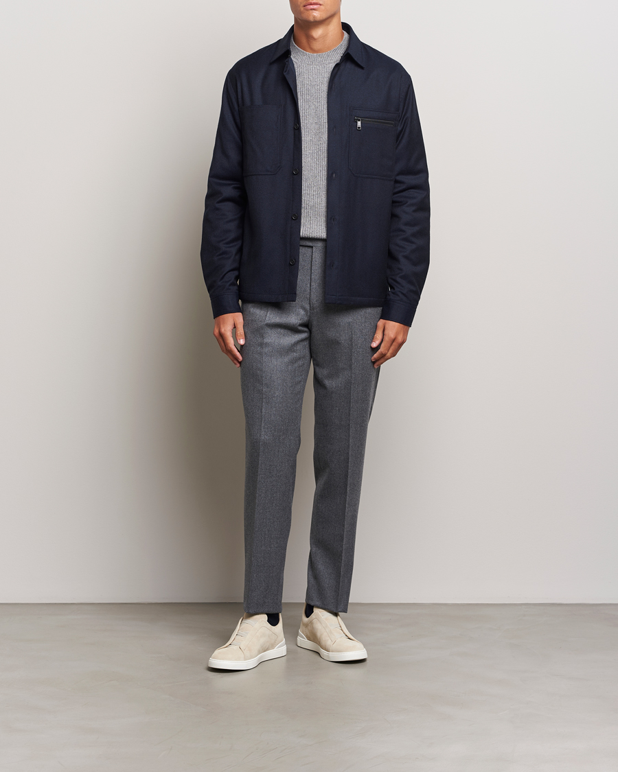 Hombres | Abrigos y chaquetas | Zegna | Techmerino Flannel Shirt Jacket Navy