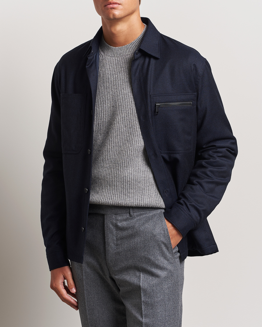Hombres | Abrigos y chaquetas | Zegna | Techmerino Flannel Shirt Jacket Navy