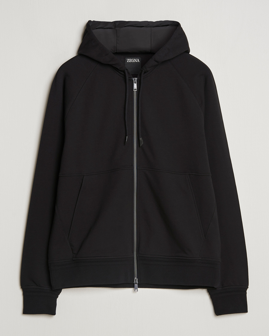 Hombres | Jerséis y prendas de punto | Zegna | Cotton Stretch Zip Hoodie Black