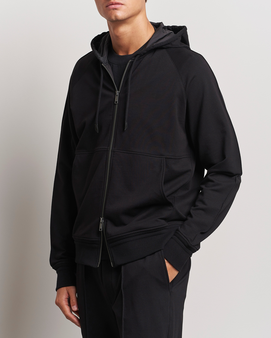 Hombres | Jerséis y prendas de punto | Zegna | Cotton Stretch Zip Hoodie Black